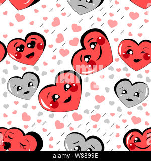 pattern of hearts seamless pattern hearts with face Stock Photo