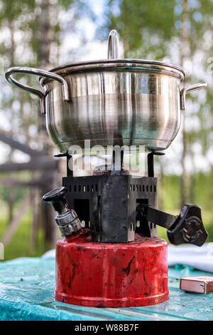 Old camping stove primus. Stock Photo