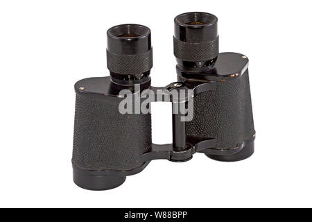 Old binoculars on a white background Stock Photo