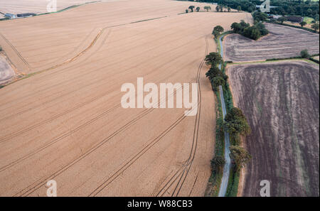 Aerial view over farming fields at summer in Shropshire, United Kingdom Stock Photo