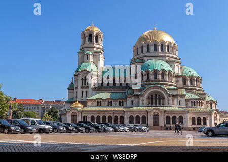 SOFIA, BULGARIA - JUNE 08, 2019: city view with Alexander Nevsky Cathedral in Sofia, Bulgaria on June 08, 2019.