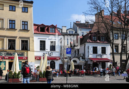 People eating outside in the Jewish Quarter, Kazimierz, Krakow, Poland.cafe Stock Photo