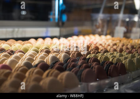 French macaroon. Close up of colorful different macarons dessert. Stock Photo