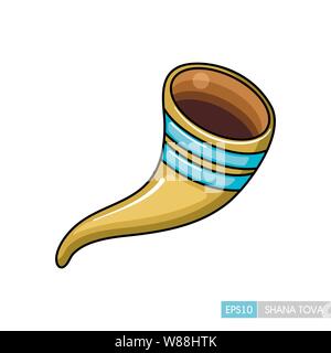 Shofar. Rosh Hashanah icon. Shana tova. Happy and sweet new year in Hebrew Stock Vector