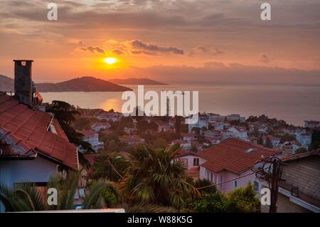 Sunset over the Princes Islands from Buyukada, Turkey Stock Photo