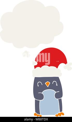 cartoon penguin with thought bubble in retro style Stock Vector