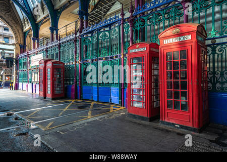 Traditional Briths Telephone boxes in Smithfield Market Stock Photo