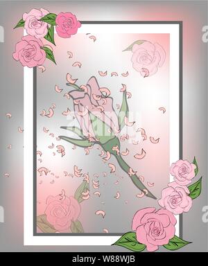 Texture from rose, sakura petals. Background with place for text. Frame pattern Stock Vector