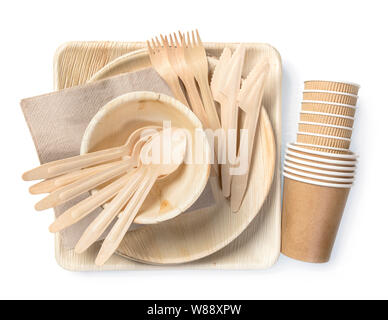 Eco friendly disposable tableware isolated on a white background Stock Photo