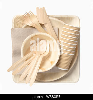 Eco friendly disposable tableware isolated on a white background Stock Photo