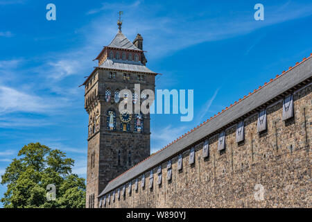 Cardiff Castle exterior walls and tower in Wales, UK Stock Photo