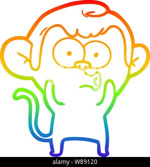 rainbow gradient line drawing of a cartoon hooting monkey Stock Vector