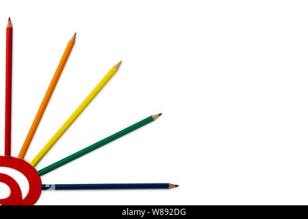 Five color pencils on white background Stock Photo