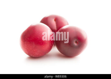 The red cherry plums fruit isolated on white background. Stock Photo