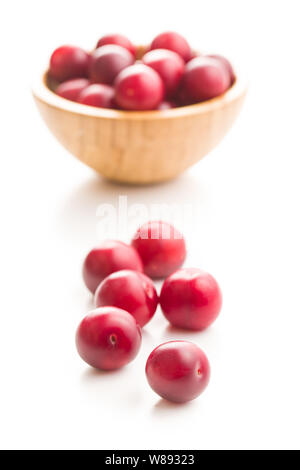 The red cherry plums fruit isolated on white background. Stock Photo