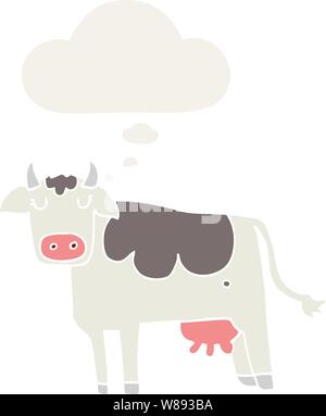 cartoon cow with thought bubble in retro style Stock Vector