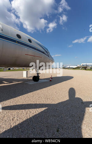 Turbine of old russian turboprop aircraft at the abandoned aerodrome in ...