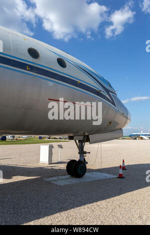 Turbine of old russian turboprop aircraft at the abandoned aerodrome in ...