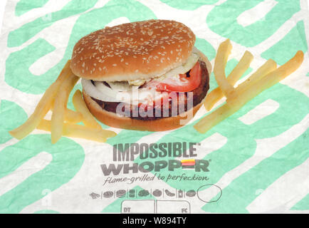 Impossible Whopper from Burger King, a vegetarian plants based foods burger introduced across the USA on August 08, 2019 Stock Photo