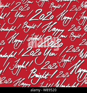 Happy New Year 2020 Greetings Decorative Seamless Pattern on Red for Background, Wallpaper, Wrapping Paper Stock Vector
