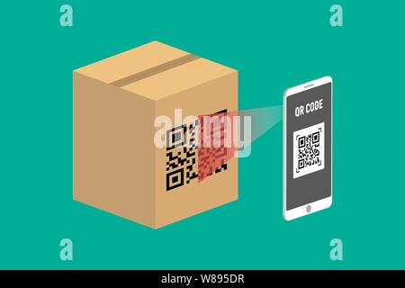 Isometric flat vector concept of QR code, barcode scanning, verification app. Stock Vector