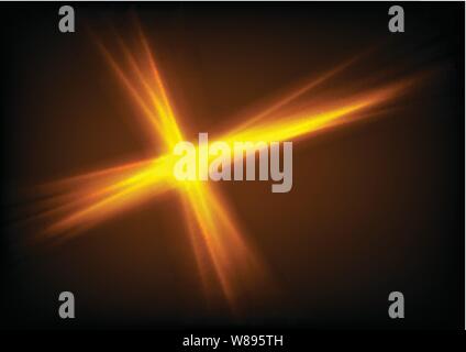 Bright glowing orange star glare beams abstract background. Vector illustration Stock Vector