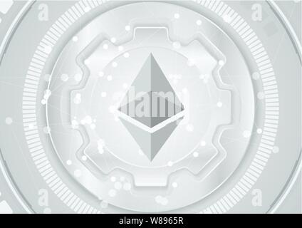 Abstract technology background with ethereum money emblem and gear shape. Internet virtual digital crypto currency symbol. Vector design Stock Vector