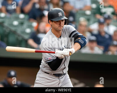 Baltimore, United States Of America. 07th Apr, 2019. New York Yankees third  baseman Gio Urshela (29) looks back at the dugout after being hit by a  pitch in the ninth inning against