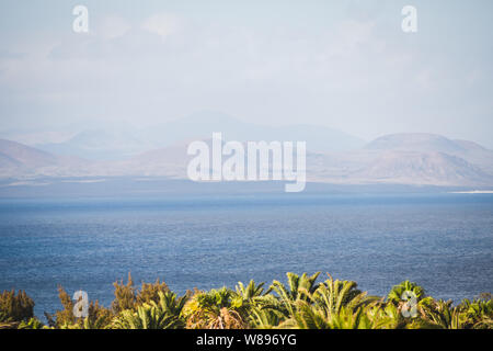 Panorama of Fuerteventura in the Canary Islands taken from Lanzarote - Travel landscape panorama Stock Photo