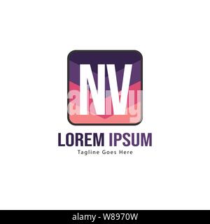 Initial NV logo template with modern frame. Minimalist NV letter logo vector illustration design Stock Vector