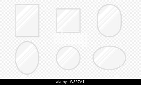 Vector realistic mirrors set with blurry reflection. Mirror frames or mirror decor interior Stock Vector