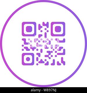 Blue QR code scanning vector icon or design logo in thin line style on dark background Stock Vector