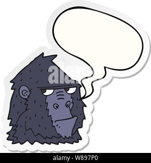 cartoon angry gorilla face with speech bubble sticker Stock Vector