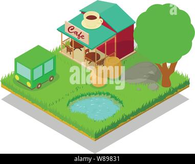 Village cafe concept banner, isometric style Stock Vector
