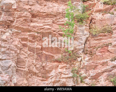 Ancient multi-layered lime and feric lines in wall surface of mine rocks Stock Photo