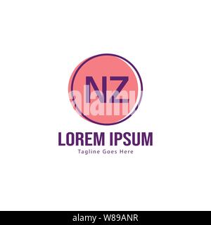 Initial NZ logo template with modern frame. Minimalist NZ letter logo vector illustration design Stock Vector