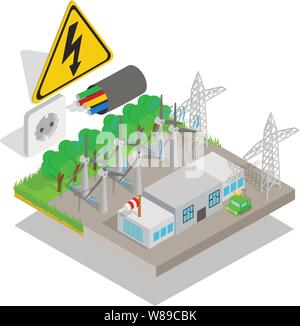 Wind turbine concept banner, isometric style Stock Vector