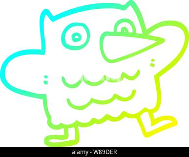 cold gradient line drawing of a funny cartoon owl Stock Vector
