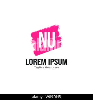 Initial NU logo template with modern frame. Minimalist NU letter logo vector illustration design Stock Vector