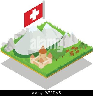Swiss concept banner, isometric style Stock Vector