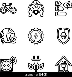 Eco energy source icon set. Outline set of 9 eco energy source vector icons for web design isolated on white background Stock Vector