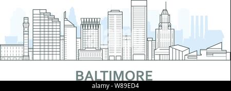 Outline Baltimore Maryland City Skyline with Blue Buildings. Vector ...