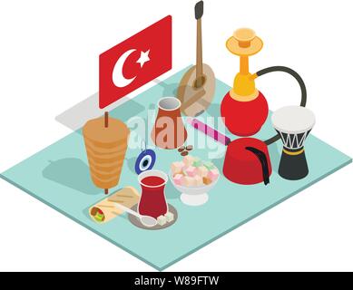 Turkish tea concept banner, isometric style Stock Vector