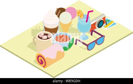 Tourist breakfast concept banner, isometric style Stock Vector