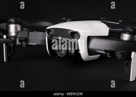 Drone isolated on black background, close up. Stock Photo