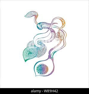Gradient illustration of a flower and psychedelic plants. Stock Vector