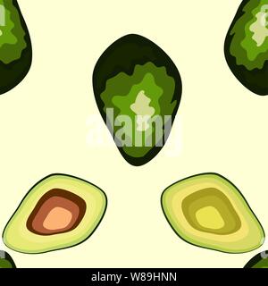 Avocado seamless pattern. Whole and sliced avocado. Original simple flat illustration. Shabby style. Stock Vector