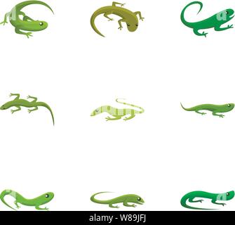 Tropical lizard icon set. Cartoon set of 9 tropical lizard vector icons for web design isolated on white background Stock Vector