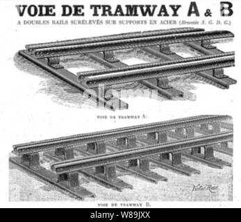 Decauville Voie de Tramway A et B a doubles rails sureleves sur supports en acier (cropped). Stock Photo