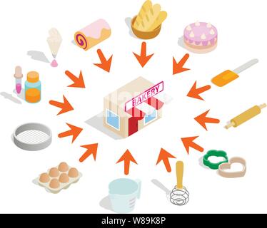Bakery concept banner, isometric style Stock Vector